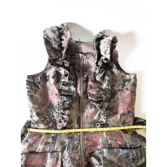 Samuel Dong Pink Floral Brocade Sleeveless Ruffled Dress With Belt SZ S  Bubble - Picture 11 of 12